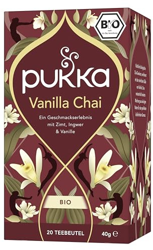 Pukka Vanilla Chai Bio Kräutertee Zimt & Ingwer, 20 Teebeutel | Ein Genuss – natürlich süß, mit einer leicht würzigen Note, Bio, koffeinfreie Chai-Mischung