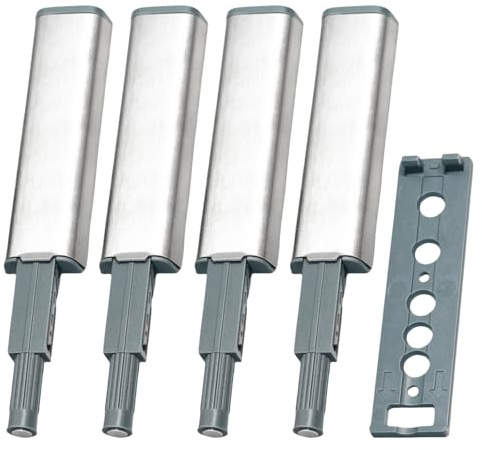 4 Pack Push to Open Door Catches, Magnetic Push Latch Release, No Drill Adhesive & Screw Mount Cabinet Catches, Adjustable Touch Open Drawer Opener for Kitchen Cupboard, Wardrobe, Closet Doors