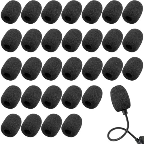 COYUN 30 Stück Popschutz Mikrofon, Mikrofon Windschutz, Lavalier Windschutz, Ersatz-Windschutz, Mic Mikrofon Windschutz Abdeckung, für Klein Mikrofon, Lavalier-Kopfhörer, 8×22×30mm (Schwarz)