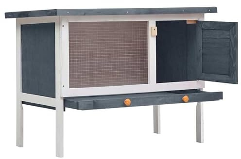 Kaninchenstall aus Holz - Grauer Kleintierkäfig mit 1 Ebene, Langlebig & Sicher für Innen- und Außenbereich | Ideal für Kaninchen, Meerschweinchen & Kleintiere