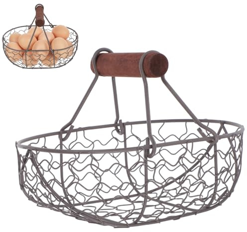 ULTECHNOVO Chicken Wire Egg Storage Basket, Vintage Rustic Kitchen Basket for Fruits Bread Decor, Easter Egg Hunt, Farmhouse Countertop Organizer