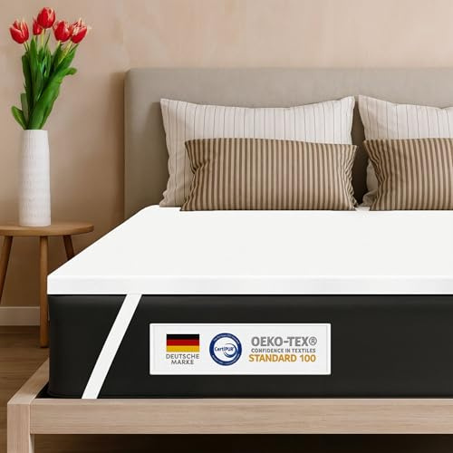 Wolkenfeld Topper 160x200cm | 5 cm Höhe | Atmungsaktiver Matratzentopper 160x200 mit Oeko-TEX® Zertifikat | Weich, Ergonomisch, Abnehmbar & Waschbar, Komfort