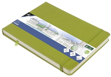 Cuaderno de bocetos Kangaro A5 landscape verde lima PU tapa dura 80 hojas 140 gramos papel crema con banda elástica y banda