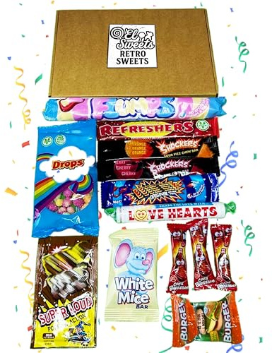 Retro Sweets Gift Box – Old School Sweet Hamper with Mixed Fizzy & Chewy Treats – Fun Nostalgic Letterbox Gift for Kids, Teens & Adults