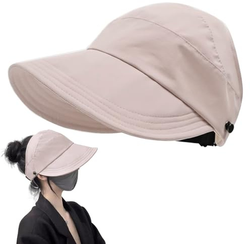 KHDULQ Solhatt dam UV-skydd 50, utomhus UV skydd Hollow Top Sun Hat, kvinnors ponytail baseballkeps, vikbar, lämplig för utomhusaktiviteter, resor, strand, ROSA, 58