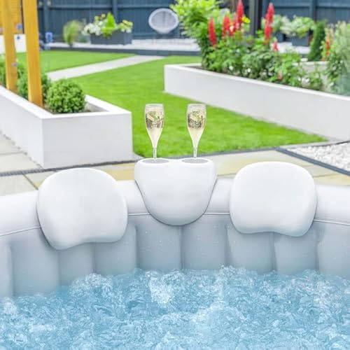 CosySpa Set med huvudstöd och dryckeshållare för badtunna | spa-tillbehör för uppblåsbara badtunnor – nackkudde och mugghållare för avkopplande blötläggningar – 3 st – universell användning för