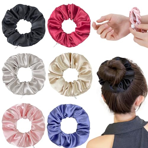 SZZETK 6 stycken hårsnoddar med dragkedja, hårsnoddar sammet scrunchies, silkeshår, hårsnoddar för kvinnor och flickor silkescrunchies gåva för kvinnor