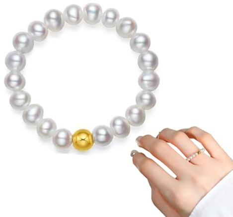 KEWUF Perlenring, Elastische Perlenringe Damen, Antistress Ring aus Perlen 3mm, Elastische Anxiety Rings, Perlen Ringe Damen Elastisch, Kugelring, Glücksring