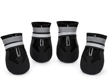 BWBIKE 4 Stück Hundestiefel, wasserdichte und Isolierte Pfotenschützer für Herbst/Winter, rutschfeste Sohle mit Reflektierenden Riemen, Passend für Kleine, Mittlere, Große Hunde