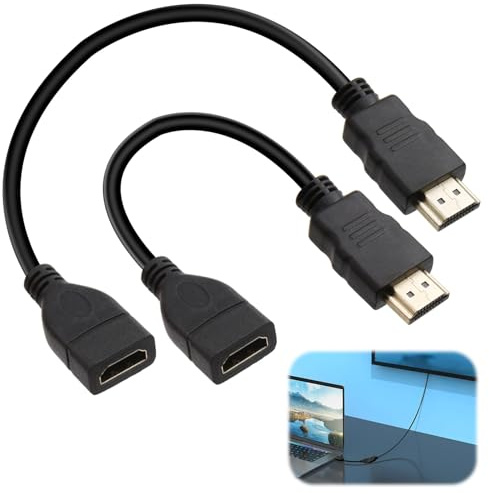 JRILUO - Cable HDMI de 2 piezas, 30 cm y 15 cm, cable HDMI 2.1 Ultra High Speed, HDMI macho hembra, 4K cable 2160p 60Hz 120Hz, mini a alargador conexión
