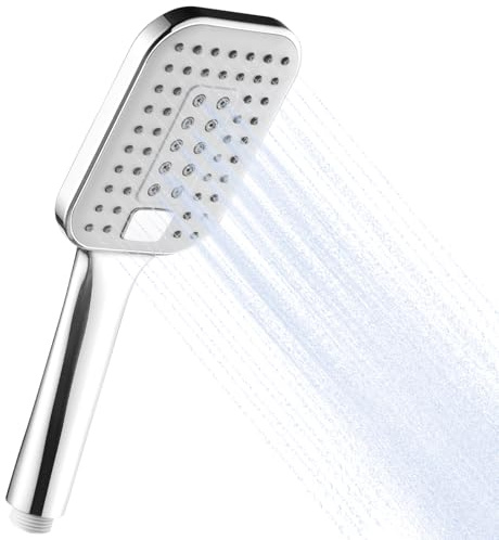 OFFO Pommeau de Douche, Pomme de Douche à Main à 3 Modes, Grande Pomme Douche Carré​​, Pommeau de Douche Économie d'Eau, Douchette pour Salle de Bain, Chrome​​
