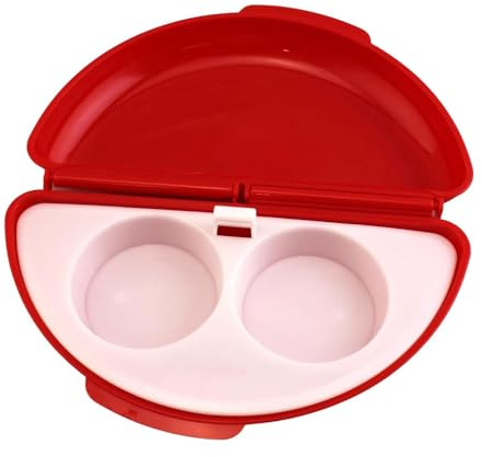 Friggitrice per uova 2 in 1, utensile da cucina tutto in uno, adatto al microonde, in plastica senza BPA, per la cucina di casa e la colazione veloce, rosso