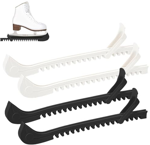 AXVRAV 2 Paar Kufenschoner Schlittschuhe, Verstellbarer Eishockey Schlittschuhe Schoner, Kufenschoner Eiskunstlauf zubehör für Erwachsenenkufen Kinder, rutschfest Kunststoff (Schwarz+Weiß)