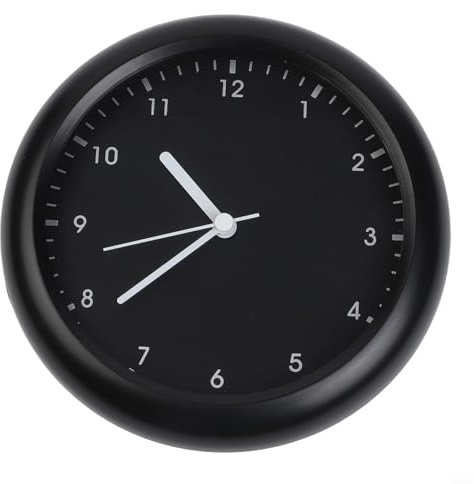 Orologio da parete autoadesivo, impermeabile, antipolvere, moderno, senza foratura, facile da pulire, nero, bianco, per bagno, soggiorno, ufficio, diverse superfici, 17 x 17 x 4,8 cm (nero)