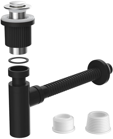 Hibbent Siphon mit Pop Up Ventil Ablaufgarnitur für Waschbecken, Chrom | höhenverstellbar & biegsam, Universalanschluss G1 1/4, passend für Waschbecken mit und ohne Überlauf