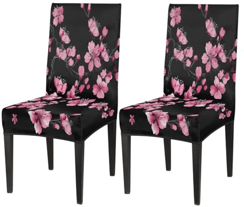 Mexpekil Stuhlhussen mit rosa Kirschblüten, dehnbar, für Esszimmerstühle, waschbar, für Küche, Hochzeit, Party-Dekoration, 2 Stück