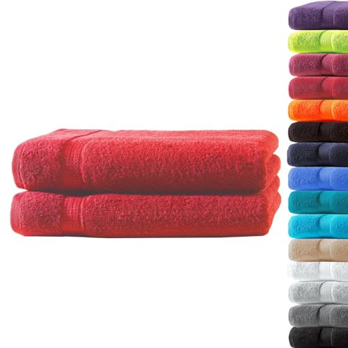 Loomiva 2er Set Premium Qualität Frottier Duschtücher | 500g/m² | 100% Baumwolle | Extra Weich | Öko-TEX Standard 100 | 70x140 cm | Rot