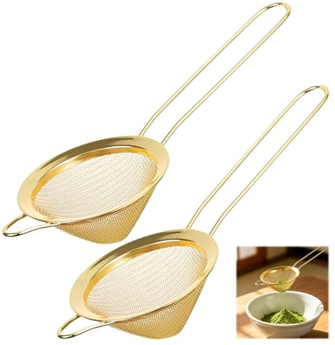 2 Pcs Matcha Sieve, Mini Sieve and Small s ieve, Fine Mesh Tea Strainer and Sifter for Precise Tea Preparation, Stainless Steel Construction with Durable Metal Frame, Two Piece Set for Kitchen Use
