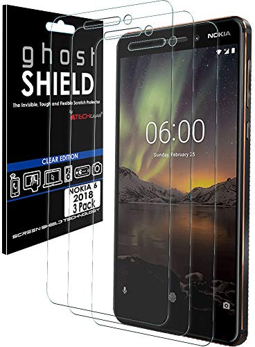 TECHGEAR [3 Pack] Screen Protectors to fit Nokia 6.1 [ghostSHIELD Edition] Genuine Reinforced Flexible TPU Screen Protector Guard Covers with Full Screen Coverage inc Curved Screen