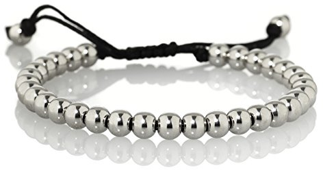 Namana Bracciale Donna dell’Amicizia con Perline in Metallo. Bracciale Stratificato per Lei con Cordino Nero Regolabile. Bracciale in Acciaio Grigio, Nero, Oro Giallo o Oro Rosa (Acciaio Grigio)