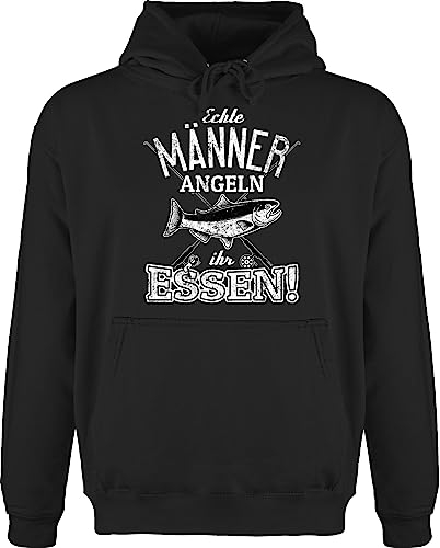 Shirtracer Hoodie Herren Pullover - Angler Geschenke & Zubehör - Echte Männer Angeln Ihr Essen - XL - Schwarz - angelpullover Pulli mit sprüchen sprüche Fishing Hoodies angelbekleidung für