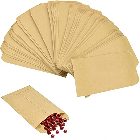 Rifrpha 100 Stück Kraftpapier Tüten Beutel Kleine Braune Flachbeutel Papiertüten Klein Mini Papierbeutel Schmucktüten Klein Kraft Umschlag für Süßigkeiten Samen Hochzeit Geschenke Weihnachtskarte