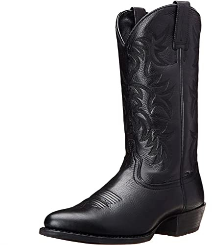 SWZEC Bottes de Cowboy Homme Vintage Mode Broderie Casual Bottes Bout Pointu Western Bottes Longues Talon Épais Noir 45