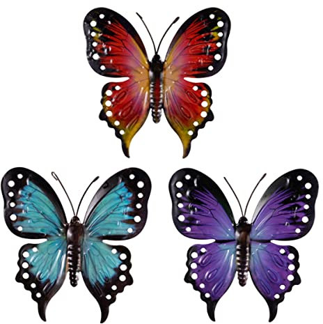 CIM Metall Wand-Deko - Schmetterlinge 3er Set Midnight Trio- tierische 3D Wandbilder - Wandschmuck inkl. praktischer Wandbefestigung - Lebhafte Wandskulptur