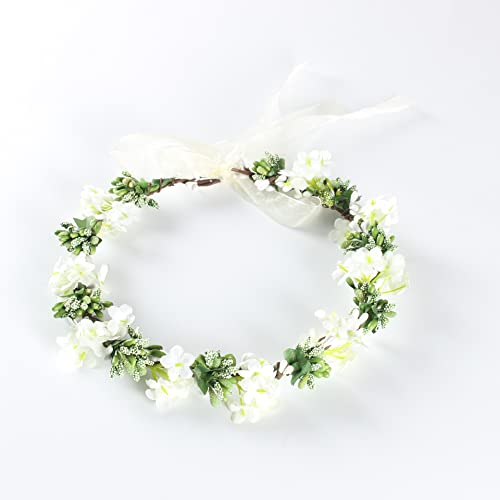 Rose Blumen Kron, Boho Blumenkrone böhmischer Brautblumen Haarkranz Haar ZubehöR Blumen Stirnband Floral Blumen Stirnband Braut Stirnband Blumen für Frauen oder Mädchen als Haarschmuck, Weiß