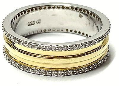 Silberring 925 Silber bicolor vergoldet Zirkonia modern Bandring Schmuckring #60