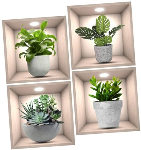 UKCOCO 4pièces Autocollants Muraux Bonsai Pvc Stickers Décoratifs Auto-adhésifs Pour Salon Et Chambre Décoration Murale De Plantes Pot
