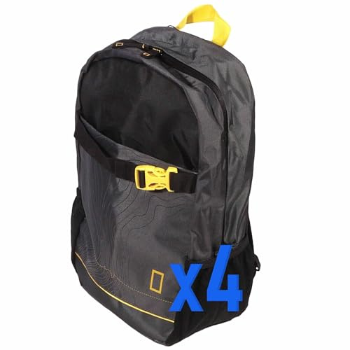 NATIONAL GEOGRAPHIC 4 Stück leichter Reiserucksack zum Wandern, Trekking | wasserdicht mit mehreren Taschen, verstellbarer Gürtel, gepolstert | 18L Tasche | umweltfreundlich | Schwarz und Gelb,