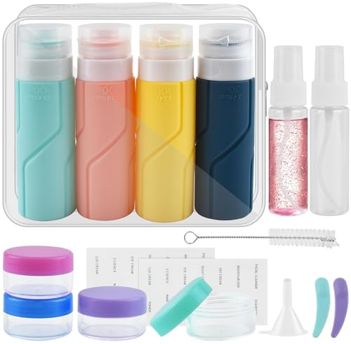 16 Kit Voyage Avion Cabine 100ml Flacon Contenant Vide Trousse Recipient Cosmetique Format Travel Produit Toilette Silicone Bouteille Set Petit Spray Necessaire Accessoires Plastique Vaporisateur