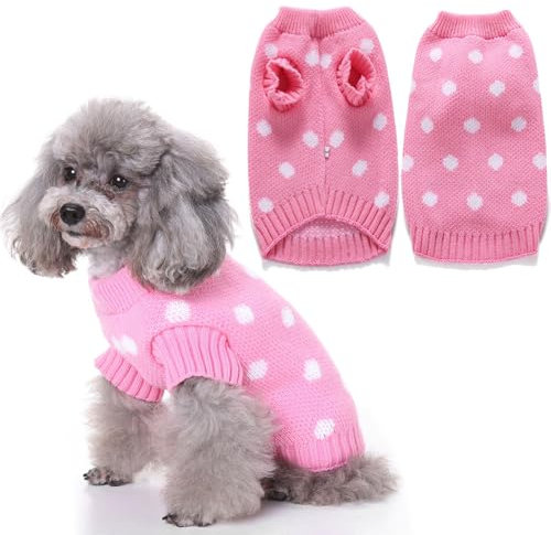 FANSU Hundepullover Kleine Hunde, Weihnachtstag Hunde Pullover Waschbar Hundepulli, Strick Pullover Hunde Shirt Elastisch Wärme Hunde Pullis, Strickpullover für Corgi Dackel (XL,Rosa)