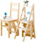 Sgabello a Scala Pieghevole 3-in-1 in Legno Massello, Sgabello Convertibile e Supporto Espositivo, Scala Multi-funzionale a 4 Ripiani, per Casa, Cucina, Biblioteca, Capacità 150kg (Color legno)