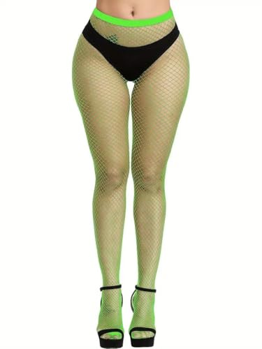 Boolavard nätstrumpor, hög midja tights för kvinnor, gnistrande strass fisknät fest, fisknät tights damer plus size en storlek passar alla, Gräsgrön, one size