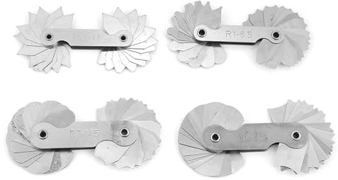CYSFETENA 4 Stück Edelstahl Radienlehre Set, Fillet Gauge Messwerkzeug für Konvexe und Konkave Oberflächen, Rostfreies Stahl Präzise Messung R0.3-1.5, R1-6.5, R7-14.5, R15-25