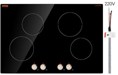 VEVOR Induction Cooktop, 6600W Electric Countertop Burner, 4 Burner Knob Control Stove, Built-in Induction Cooktop with 12 Temperature Settings, Glass Surface, Auto Shut-Off