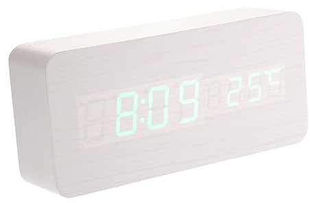 TOPBATHY Led Wooden Alarm Clock Radio Controlled Digital Clock with Temperature Display Voice Control Wake-up 12/ -hour Format