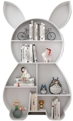 GLigeT Bücherregal Eisen-Bücherregal in Tierform, Kaninchen-Lagerregal, Bilderbuch, einfaches mehrschichtiges Bücherregal Bücherturm(Weiß)