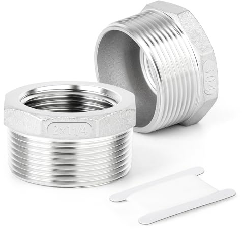 TAISHER 2 PCS 304 Stainless Steel Reducer Hex Bushing, 2 BSP Male x 1-1/4 BSP Female, Reducing Pipe Adapter Fitting, for Water Oill Air Gas