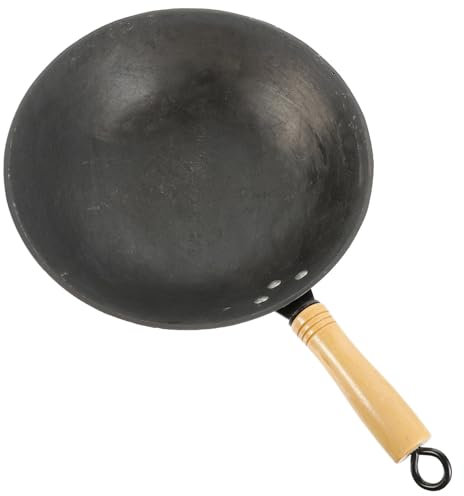 Holibanna Wok De Cuisine Traditionnel Chinois Avec Poignée Marmite à Fond Rond Pour Frire Et Cuire Vapeur Facile à Nettoyer
