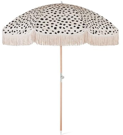 Parasole da Giardino 200cm Boho, Ombrellone da Esterno Rotondo con Frange, Palo in Legno, Inclinazione Regolabile per Spiaggia, Terrazza, Piscina