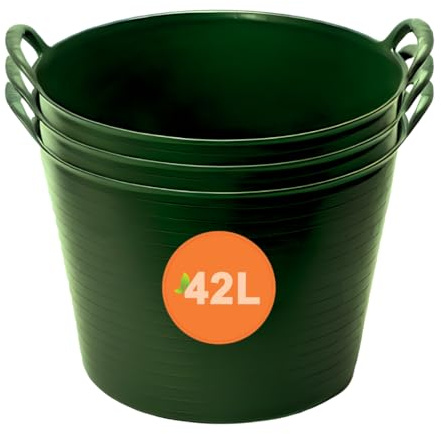Flexible Bauwanne, 42 l Kunststoff-Aufbewahrungseimer (grün, 42 l, 3 Stück)