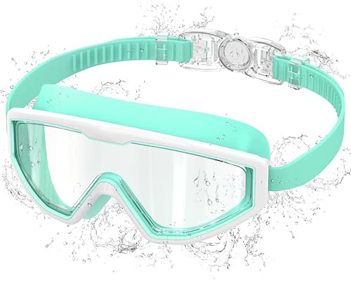Ambienden Simglasögon för barn med anti-åldrande, UV-skydd, bred syn, knappjustering, silikontätning, unisex poolglasögon för 3–12 år, GR2WH