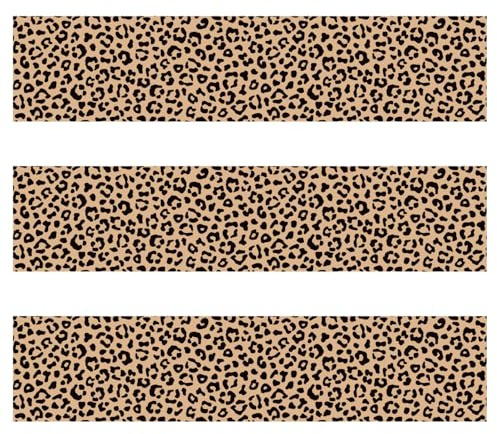 3pz Scuro Stampa Leopardo Bordo Torta Commestibile Strisce, Stampa Ghepardo Foglio Rivestimento Torta Commestibile Decorazioni Selvaggio Animale Torte Immagine Topper per Giungla Safari Festa