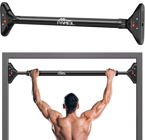 Pameil Klimmzugstange Türrahmen, Pull Up Bar Tragkraft bis 200 Kg | Ohne Schrauben & Bohren. 360° drehbares Zahnradschloss, ausziehbar 75-94cm. Stabil bis 200kg. Für Zuhause & Fitness.