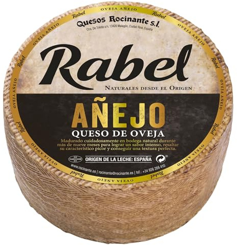 Queso de Oveja Añejo Rabel Madurado 9 Meses Bodega Natural Pieza de 3,1 kg | Leche pasteurizada, sabor intenso y característico picor. Viejo artesano ideal para tabla de quesos gourmet, cata y regalo