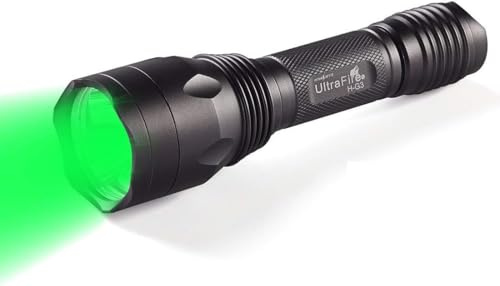 Ultrafire Linterna de Luz Verde LED 520-535 nm Linterna Caza, 283 Lumen de Longitud de Onda Profesional Linterna de Luz Verde Linterna Tactica, H-G3