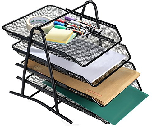 AGPTEK 4 Schubfächer Briefablage Organizer, Metall Mesh, Schreibtisch Dokument Brief Ablage für Zuhause & Büro - Schwarz - MEHRWEG